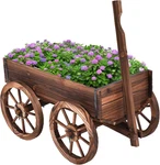 Wooden Wagon Flower Planter With Wheels For Home And Garden Decor. Fixed Price $148.99.