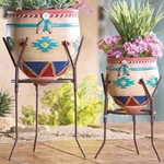 Set Of 2 Southwest Aztec Mexican Planter Stand Rustic Garden Home Decor. Fixed Price $34.98.