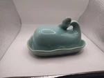 Creative Co-op Stoneware Whale Shaped Butter Dish With Lid Aqua Blue Mint. Fixed Price $14.40.