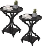 Rustic Farmhouse Round Accent Tables, Set Of 2, Black Wood Tray Top. Fixed Price $266.99.