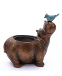 Luxenhome Pot Planter Hippo Blue Bird Mgo Resin Flower Novelty Indoor Brown. Fixed Price $59.99.