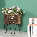 Galvanized Metal Planter Pots With Matte Black Wire Stand, Set Of 2. Fixed Price $42.99.