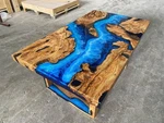 Handmade Ocean Blue Epoxy River Table Live Edge Wood Resin Dining Desk Top. Fixed Price $857.64.