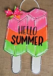 Hello Summer Popsicle Sign Deck Patio Porch Door Hanger Plaque Wood Wall. Fixed Price $13.99.
