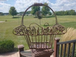 Vintage Metal Wire Flat Back Hanging Scrolled Trim Flower Basket. Fixed Price $26.00.