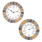 10 Inch Indoor Outdoor Hanging Wall Set,stone Frame Clock And Thermometer. Fixed Price $58.50.