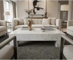 Genuine Marble Rectangular Four Legs Coffee Table - Carrara. Fixed Price $1999.99.