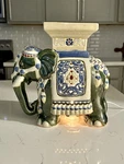 11 1/4" Ceramic Hollywood Regency Green Elephant Plant Stand Side Table & Lamp. Fixed Price $145.00.