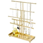 Mygift 5-TIER Gold Metal Jewelry Organizer Stand With Earring Hooks & Tr.... Fixed Price $53.94.