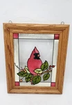 Vtg Cardinal Bird Stained Glass Panel Frame By Open Windows Manitowoc. Fixed Price $36.99.