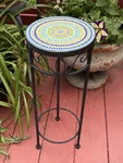 Vintage Wrought Iron Plant Stand Ceramic Top W/ Mosaic Design 20.25"H. Fixed Price $64.00.