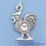 Rooster Clock 925 Sterling Silver Traditional Charm Made Usa. Fixed Price $33.95.