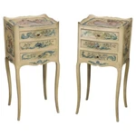 Pair Of Venetian Paint Decorated Cherubs Putti Distressed Finish Night Stands. Fixed Price $2995.00.