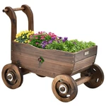 Decorative Wagon Cart Flower Pot Stand Wooden Raised Garden Planter Box. Fixed Price $64.99.