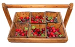 Vintage Primitive Wooden Berry Carrier With Six Baskets. Fixed Price $69.95.