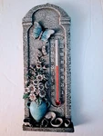 Vintage Wall Thermometer W/ Flowers And Butterflies By Spoontiques 7.5". Fixed Price $15.00.