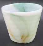 Vintage Akro Agate Flower Pot Vase Green Brown Slag Glass 4" Planter Retro Mcm. Fixed Price $15.00.
