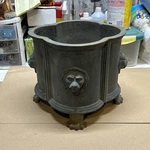 Antique English Regency Cast Iron Lion Heads Garden Planter Pot Gray And Footed. Fixed Price $999.99.