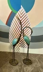 Pair Of Spi Garden Crane Statues Bronze & Teal Finish 36 And 28 Tall. Fixed Price $250.00.