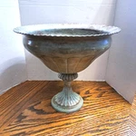 Vintage Brass Pedestal Plant Stand Scalloped Edge Design 9 1/4'' Tall. Fixed Price $67.94.