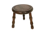 Small Vintage Carved Wooden Milking Farmers Stool Side Table Plant Stand Barn. Fixed Price $120.00.