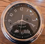 Vtg Big Ben Wall Clock Black Face Analog Battery Op Silver/chrome Color 11" Dia.. Fixed Price $14.75.