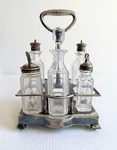 Antique Gorham Mfg. Co. Hallmarked Sterling Silver 5-PIECE Cruet Set On Stand. Fixed Price $850.00.
