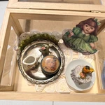 Miniature Victorian Style Garden Party Shadowbox Wooden Display. Fixed Price $40.50.