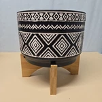 Sagebrook Ceramic 7" African Diamond Patterned Planter Bamboo Stand Black. Fixed Price $25.99.