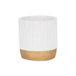 Cheungs Aurone Round Ridged Ceramic Pot Gold Base Small White. Fixed Price $18.89.