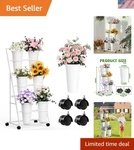 Flower Display Stand With 6 Buckets Wheels, 3 Tier White Cart Disp.... Fixed Price $142.57.