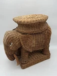 Vtg Rattan Wicker Elephant Plant Stand End Table Wooden Tusk Tropical Boho 20". Fixed Price $121.44.