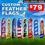15FT Custom Single Sided Swooper Advertising Flag Feather Banner + Pole Spike. Fixed Price $79.00.