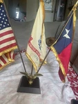 Vintage ,usa & Army ,lone Star Texas Desk Flag Set 3 Hole Gold Eagle Wood Holder. Fixed Price $26.00.