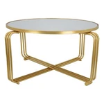 Benjara Plant Stand Coffee Table- 37" Round Mirror Top- Modern Gold Metal. Fixed Price $330.68.