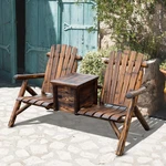 Outdoor Patio 2 Person Double Adirondack Wood Bench Chair Loveseat W/ Ice Bucket. Fixed Price $196.99.