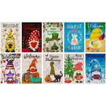 G128 Garden Flag Set Holiday Gnomes 12"X18" 10 Pieces Blockout Fabric. Fixed Price $39.95.