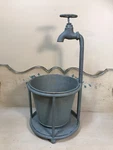 Rustic Water Spigot Faucet Tabletop Planter Green Painted Metal Patio Garden. Fixed Price $50.00.