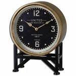 Uttermost 6094 Shyam Metal Frame Table Clock Brass Finish Aged Black Stand. Fixed Price $194.40.
