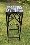 Vintage Wrought Iron Plant Stand Glass Tile Top 20.5"H Scroll. Fixed Price $64.00.