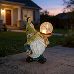 Garden Gnome Solar Light Statue - Outdoor Decorative Figurine With Crackle Glass. Fixed Price $36.99.
