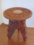 Vintage Hand Carved Teakwood With Shell Inlay Plant Stand. Fixed Price $28.99.