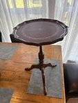 Vintage Bombay Round Pedestal Wood Side Table Brown Red Accent Indoor. Fixed Price $125.00.