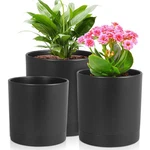 Set Of 3 Cylinder Flower Pots For Indoor Outdoor Plants With Drainage, Black. Fixed Price $19.35.