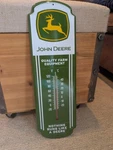 John Deere Farm Tractor Embossed Metal Sign Thermometer 18"X 5.75" In Plastic. Fixed Price $32.50.