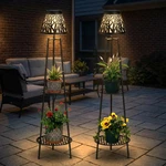 2 Pack Solar Floor Lamps With Plant Stand & Led Lantern For Outdoor Decor. Fixed Price $126.99.