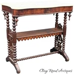Antique Victorian Gothic Revival Marble Top Table Mahogany Spool Turned Stand. Fixed Price $600.00.