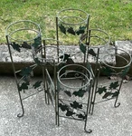 Pair Vintage Wrought Iron Ivy Stands 3-TIER Folding Metal Garden Planters. Fixed Price $90.00.
