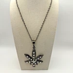 Marijuana Pot Leaf Pendant Necklace 30" Hematite Weed Plant Bling 420. Fixed Price $15.00.