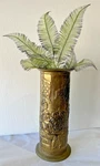 Vintage Brass Umbrella Cane Plant Stand English Embossed Town Scene 18" Patina. Fixed Price $58.00.